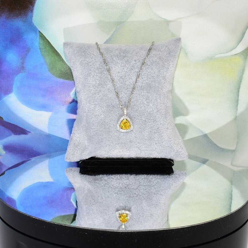 Keira Trillion Cut Citrine Gemstone Sterling Silver Pendant Necklace Gift Boxed